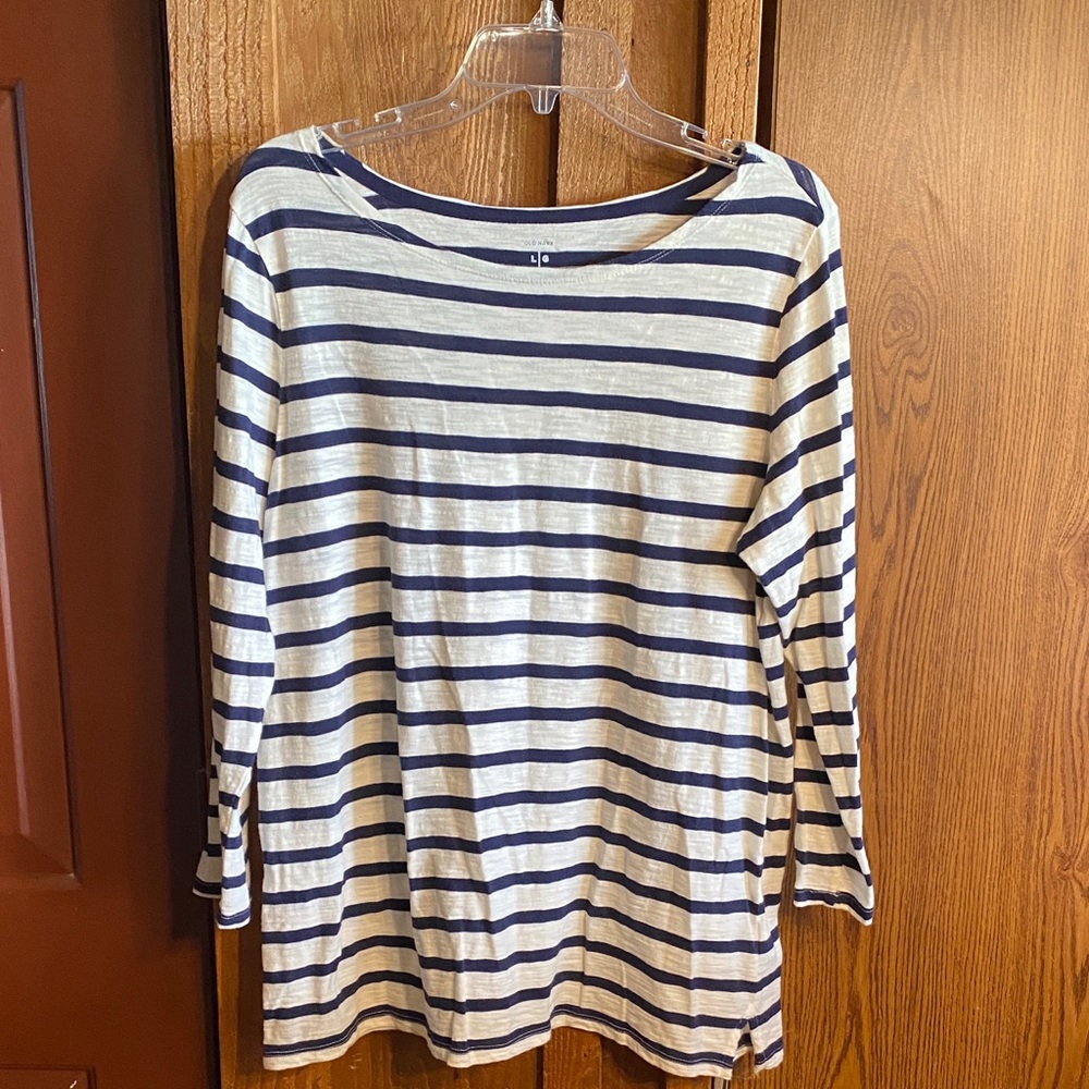 Old Navy Navy and White Striped Long Sleeve Boatneck Tee